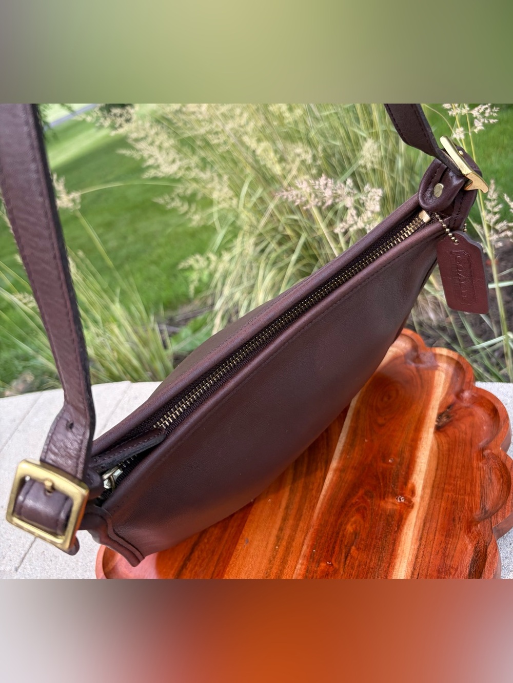 Vintage COACH Andrea Slim Mahogany Leather Hobo Shoulder Bag Rare 9073 - Picture 7 of 17